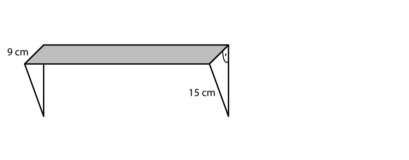 Polička na zeď – obdélníková deska podepřená dvěma trojúhelníkovými deskami, rozměry 9 cm a 15 cm