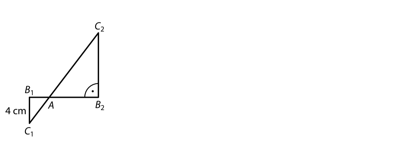 Dva pravoúhlé trojúhelníky AB₁C₁ a AB₂C₂ se společným vrcholem A, poměr stran 1:3