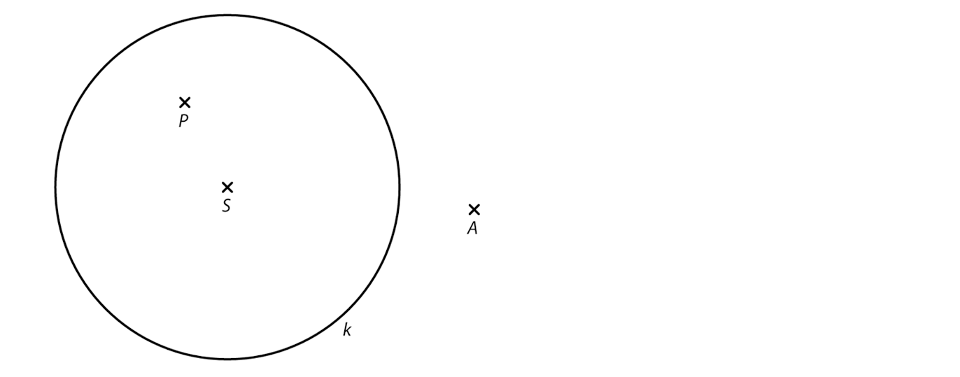 Body A, P a kružnice k se středem S