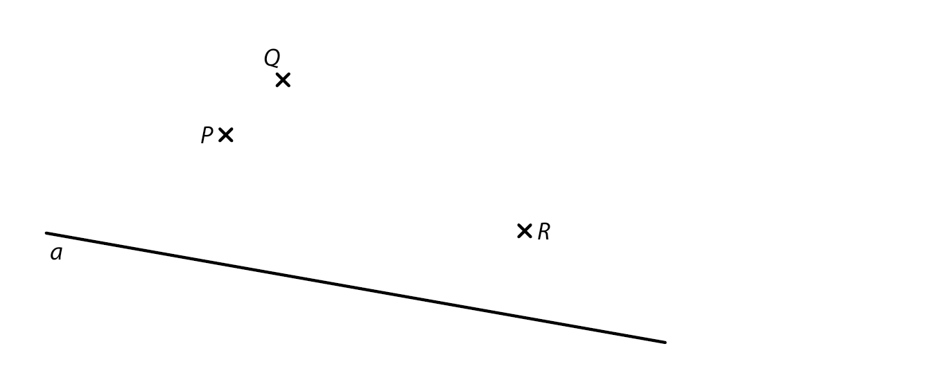 Body P, Q, R a přímka a