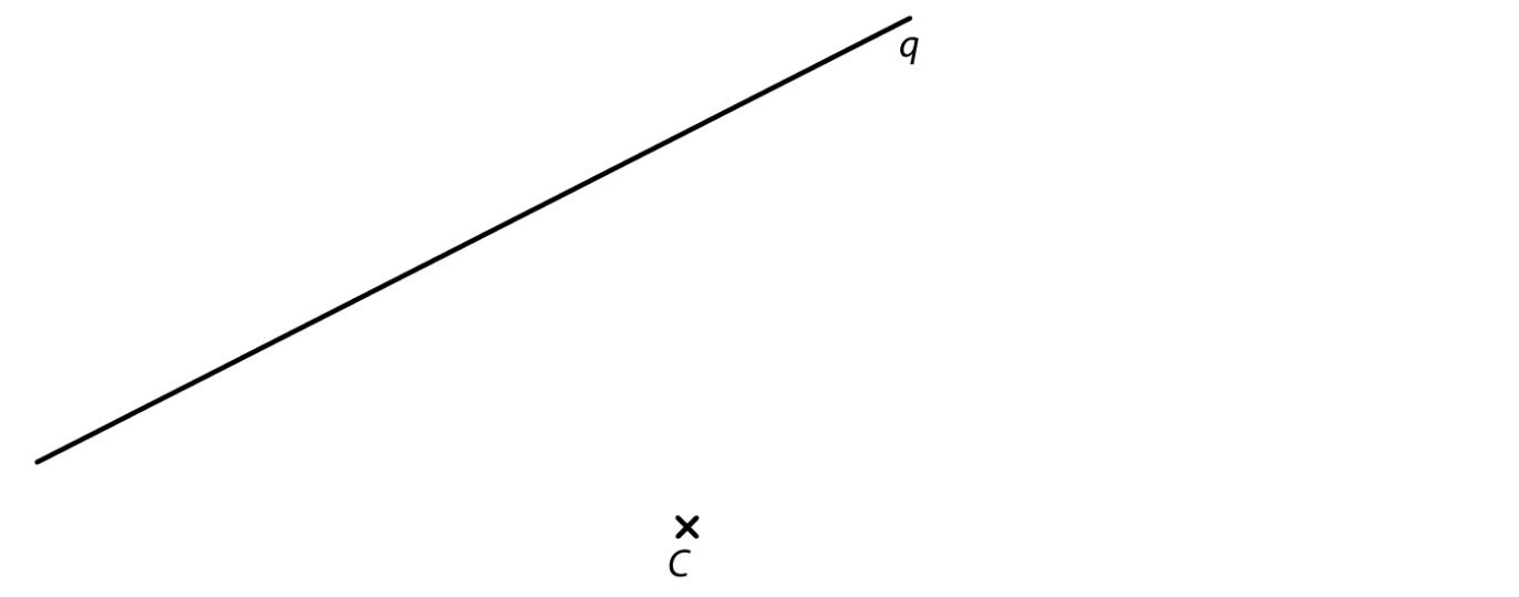 Bod C a přímka q v rovině