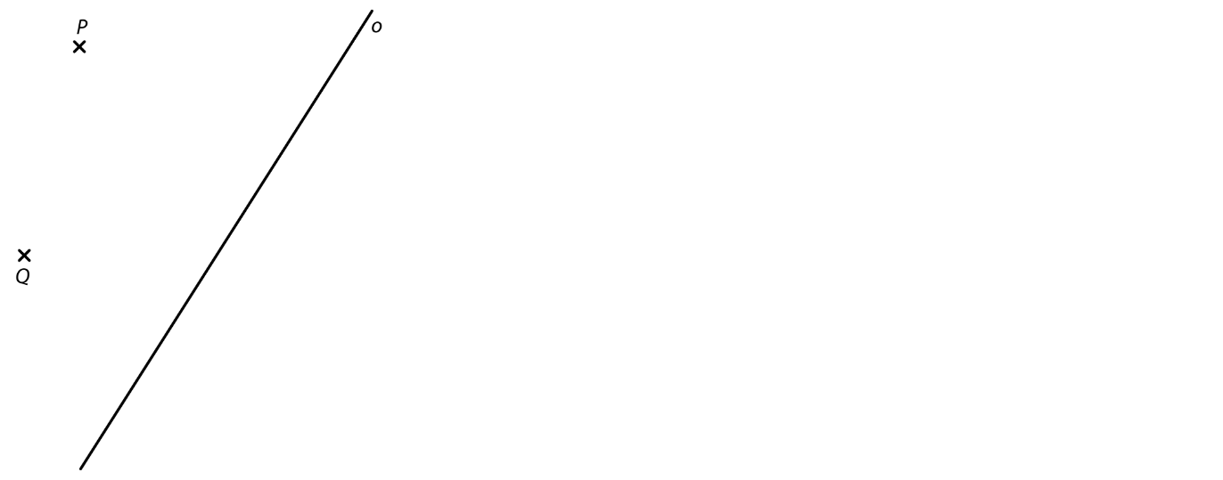 Body P, Q a přímka o v rovině