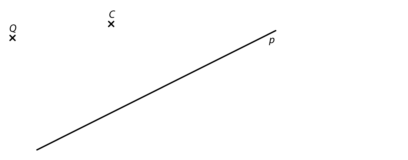 Body C, Q a přímka p v rovině