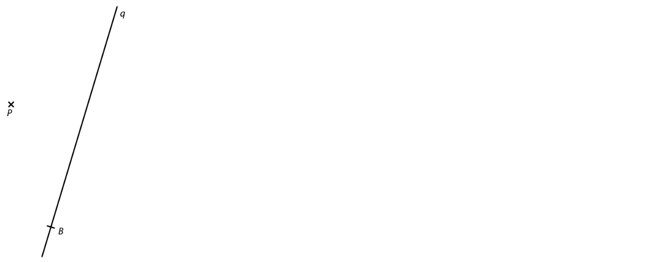Body B, P a přímka q procházející bodem B