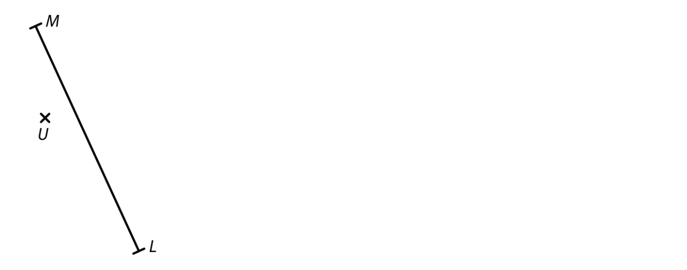Úsečka LM a bod U v rovině