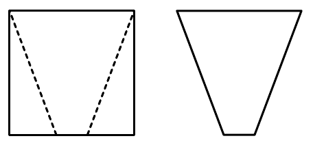 Čtverec s vyznačenými trojúhelníky a výsledný lichoběžník