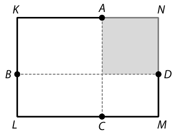 Obdélníkové hřiště KLMN se stanovišti A, B, C, D a vyznačeným čtvercem