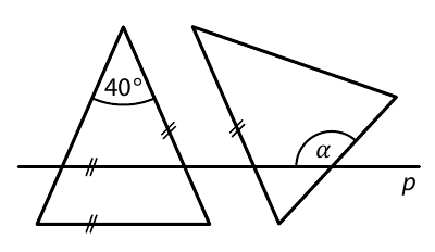 Dva rovnoramenné trojúhelníky a přímka p